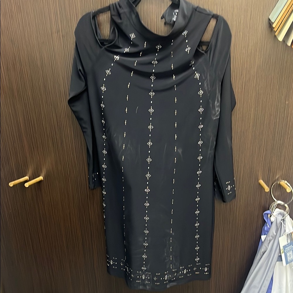 White House Black Market Black Embellished Sheath Dress with Cowl Neck